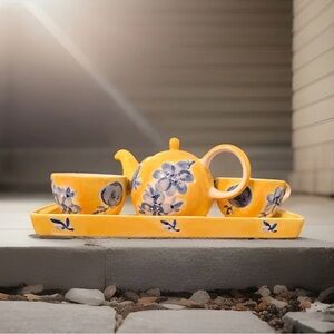 Yellow and Blue Floral Tea Set